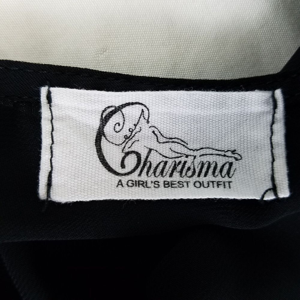 Charisma Shirt Womens Medium Black Top Sheer Sleeveless V Neck Strappy Back - Picture 6 of 9